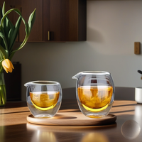 Service à thé Kung Fu en verre borosilicate transparent à double paroi, résistant à la chaleur, soufflé à la main, anti-fuite, 150 ml et 200 ml, compatible lave-vaisselle et micro-ondes