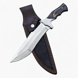 Cuchillo Bowie de Hoja Fija de Grado Industrial, Cuchillo de Supervivencia de Acero Inoxidable con Mango de Madera y Funda de Cuero para Camping - Product Image 1