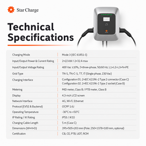 StarCharge Saturn 2x22kW Dual Guns AC EV <b>Charger</b> OCPP 1.6J MID Meter Commercial Destination Charging Station CE CB - Product Image 5