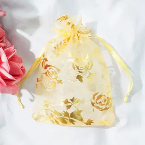Piccola confezione custom bianco organza borse con logo all'ingrosso per festa gioielli regalo organza borse