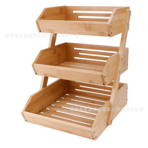Bamboo three-layer fruit basket, household kitchen fruit and <b>vegetable</b> storage basket, drain basket, hotel multi-purpose - Product Image 3