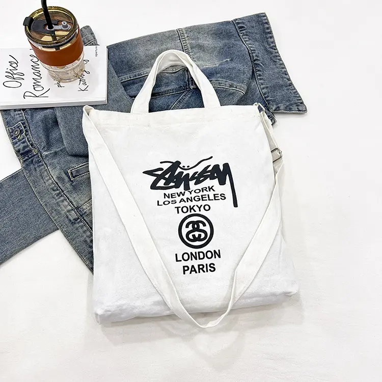 Cheap Women Shopping Shoulder Zipper Large Beach Cotton Canvas Tote Bag With Custom Printed Logo