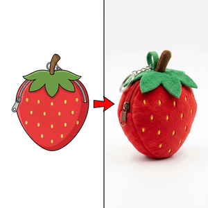 Op maat gemaakte pluche aardbeienrits-tasje sleutelhanger fruitvormige opbergtas gemaakt van op maat gemaakt handgetekend fruit artwork van de klant - Product Image 1