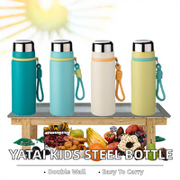 Bouteille d'eau isotherme en acier inoxydable 304, 600 ml, double paroi, avec couvercle à corde, pour l'école et les voyages