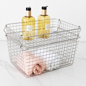 Stainless Steel Wire Storage Basket Rectangle With Handle For Bathroom Kitchen Towel <b>Vegetable</b> Storage 26x18x18cm - Product Image 1