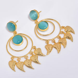 Boucles d'oreilles en laiton plaqué or 14 carats faites à la main fabricant de pierres précieuses en laiton bijoux de mode uniques bijoux en laiton personnalisés exportateur de bijoux - Product Image 6