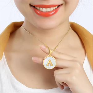 Zogxin Letter Necklace 18K Gold Plated Round Pendant Women's Minimalist Clavicle Chain Jewelry - Product Image 2
