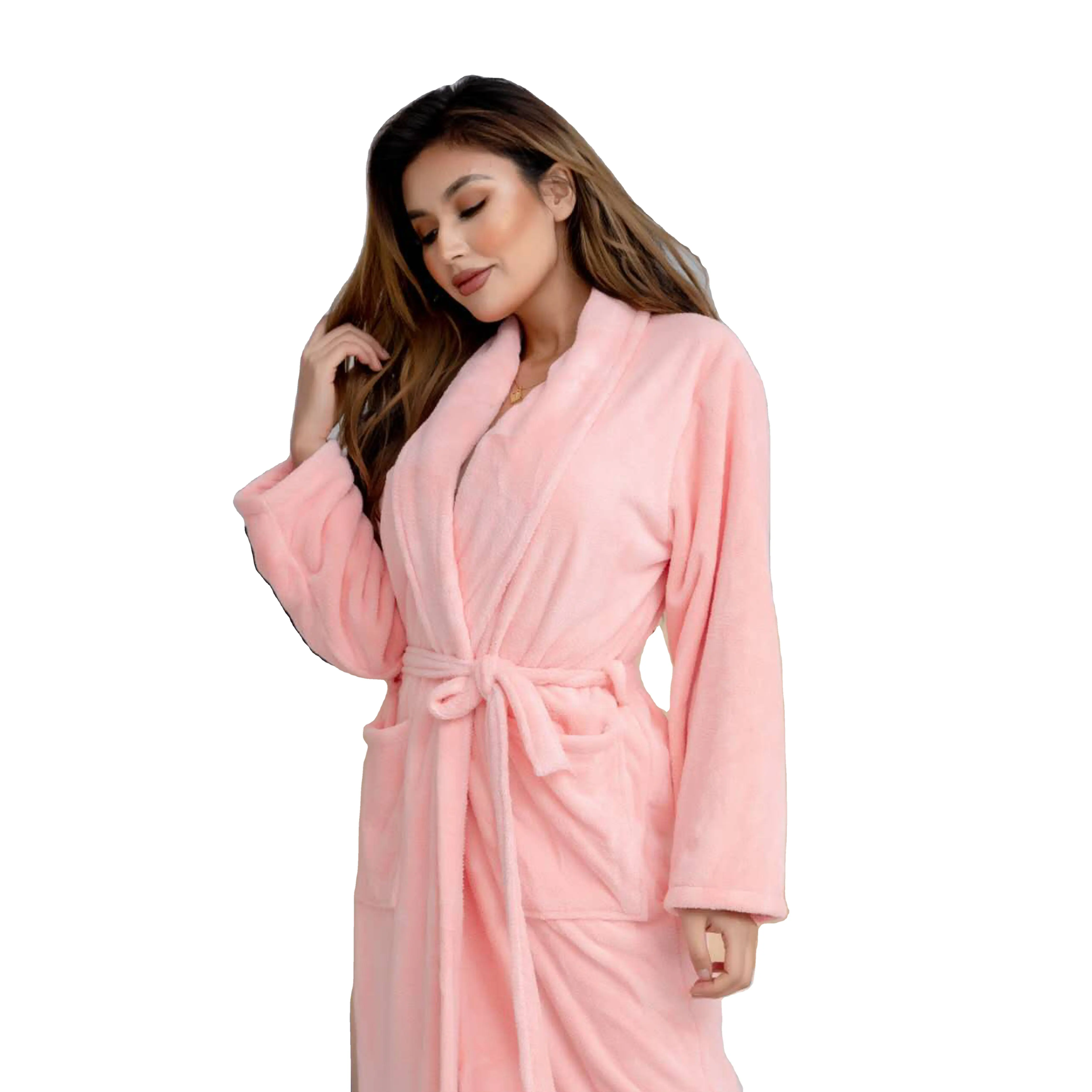 Çiftler mercan kadife pijama elbiseler erkek kış kalınlaşmış pazen sıcak orta uzunlukta kadın gecelik Kimono otel bornoz