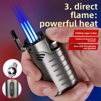 Briquet à cigare de poche rétro en alliage de zinc électroplaqué JH Light Customization 3, flamme puissante directe, avec perforateur