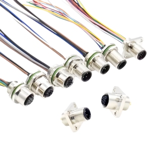 Conector M12 Macho/Fêmea de 3/4/5/8/12 Pinos para Painel, Conector de Aviação Codificado A, Receptáculo para Montagem em Painel, Chicote Elétrico - Product Image 1