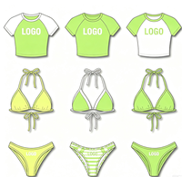 Ensemble 3 pièces de bikini écologique pour femme, style sport, débardeur uni avec logo frontal et short de bikini personnalisable