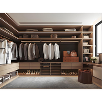 Système de dressing ouvert moderne et luxueux sur mesure, avec cadre en bois, rangement en forme de U, pour dressing