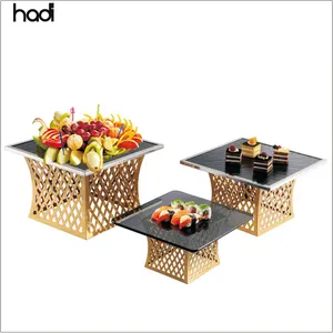 Modern Black Glass <strong>Tray</strong> Square Buffet <strong>Riser</strong> for Dinnerware Supplies Wholesale Gold Cardboard Cupcake Stand Wedding Hotel Use - Product Image 1