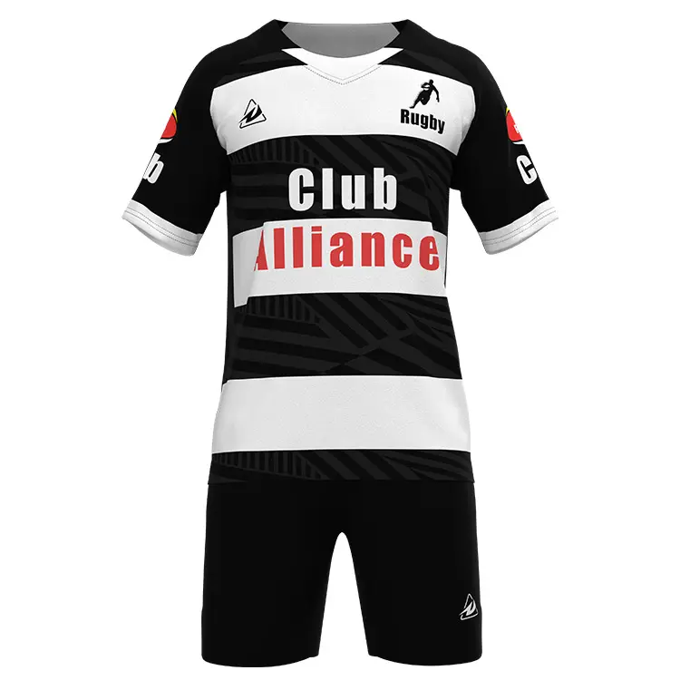 Hot Sale modische schwarz-weiß gestreifte Rugby-Uniformen Großhandel benutzer definierte Farbe Logo Rugby-Trikot Shirt Uniformen