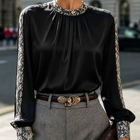 5661 #    Trendige Damen-Bluse Lässiges Langarm-Hemd mit Stehkragen Elegante Lockere Büro-Bluse Atmungsaktive Oberteile