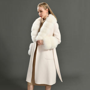 Cappotto Invernale Elegante in Lana con Doppio Collo in Vera Pelliccia di Volpe, <span class=keywords><strong>Trench</strong></span> Lungo di Lusso Personalizzabile per <span class=keywords><strong>Donna</strong></span> in Cashmere - Product Image 6