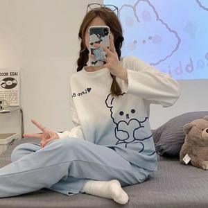 <span class=keywords><strong>Pyjama</strong></span> respirant en polyester pour <span class=keywords><strong>femme</strong></span>, collection printemps-automne, haut de gamme, motif dessin animé mignon, pantalon à manches longues, nouvelle taille grande, lapin blanc, pour la maison - Product Image 4
