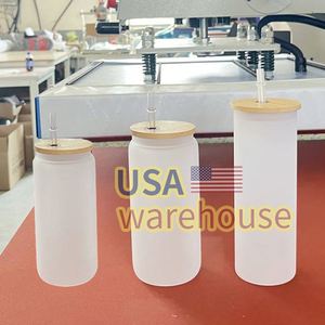 With <b>Bamboo</b> Lid and Straw Blanks 16Oz 18Oz 25Oz Custom Frosted Glass Bear Can Sublimation Tumbler - Product Image 1