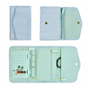 BSCI factory Quilted material <b>Travel</b> <b>Jewellery</b> Organiser <b>Roll</b> Foldable Jewelry bag - Product Image 3
