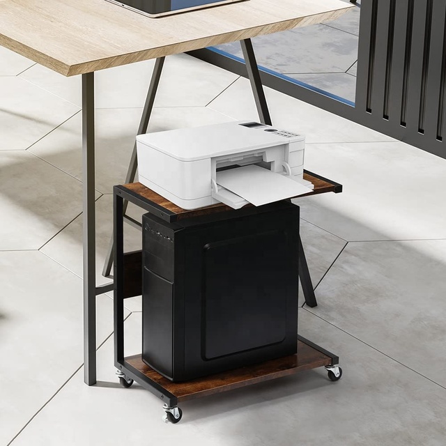 Computer Cart with Locking Swivel Wheels Computer Tower Stand C-Shaped 2-Tier Mobile PC Tower Stand Desktop Printer Table Stands