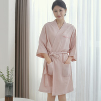 Peignoir pour femme en pur coton à manches longues, double gaze, uni, absorbant, écologique et respirant, idéal pour l'été, l'automne et le printemps