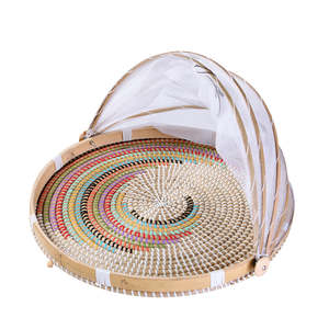 Plateau de service en bambou tissé à la main avec couvercle moustiquaire, plateau de service en rotin naturel tissé pour la cuisine, la table à manger, l'extérieur - Product Image 3