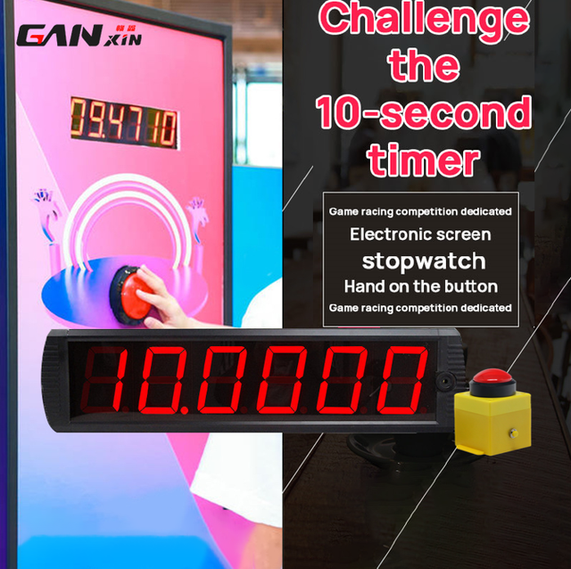 Portable 4 Inch 6 Digits Digital Editable 10 Seconds Challenge Game Timer with Start Stop Push Button for Shopping Malls