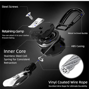 Nouvelle sangle mousqueton avec grande protection, câble en acier épaissi, enrouleur de badge tactique robuste rétractable, boucle à tirage facile - Product Image 4