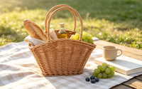 Panier de courses en osier fait main avec doubles poignées, panier fourre-tout en rotin naturel pour pique-nique, cadeau, rangement de fleurs
