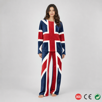 Ensemble de pyjama en coton épais personnalisé en deux pièces pour femmes, haut à manches longues Union Jack, pantalon large, ensemble coordonné britannique, taille UK 8 à 16
