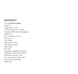 Cámara para Dron FPV de 1500TVL, 1_2.8'' pulgadas, 2.1mm, LST-S7, con Parámetros Ajustables, para Drones de Carreras FPV - Product Image 5