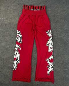 Pantalones de chándal personalizados para hombre, estilo streetwear, con estampado, doble cintura, de tejido grueso, desgastados, holgados, de pierna recta y ancha - Product Image 3