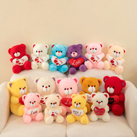 Boneka Teddy Bear Merah Custom Grosir, Bahan Polyester PP Cotton Super Lembut untuk Hari Valentine, Hari Ibu, Unisex