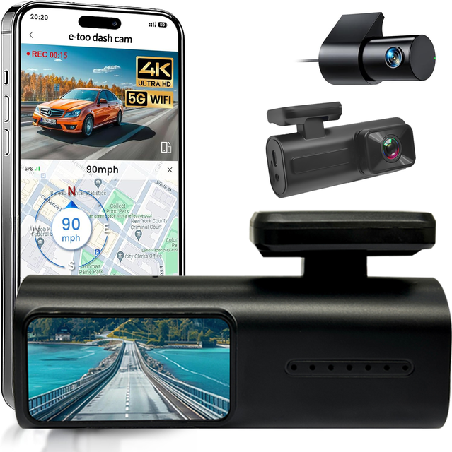 E-Too Factory Price 1.9 Inch 4K+1080P Dash Camera Wifi App Dashcams Dvr Car Black Box Driving Record Front and Rear 4K Dash Cam