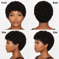 Perruque courte en cheveux humains bouclés Jerry Cut, couleur naturelle, 4 pouces, fabriquée à la machine, perruques courtes bouclées pour femmes noires