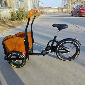 Vélo <span class=keywords><strong>cargo</strong></span> à 3 roues en acier à haute teneur en carbone pour enfants cadre confortable à engrenage en bois avant à vitesse unique non électrique avec boîte de rangement - Product Image 4