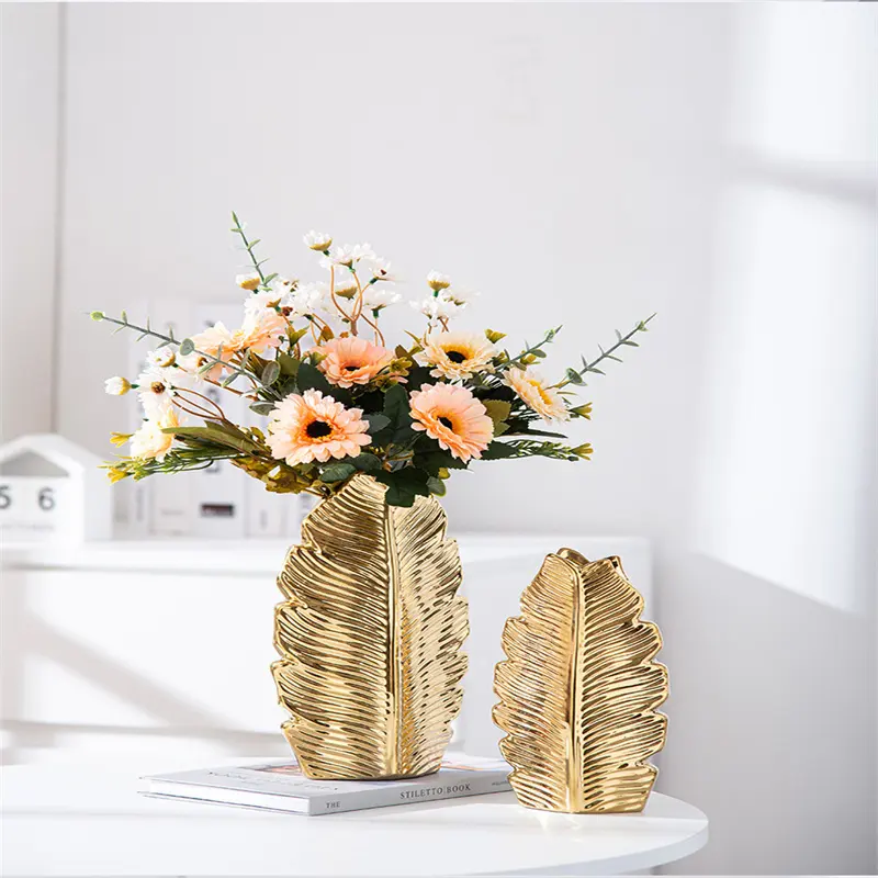 Feuille Vase En Céramique Électrolytique Fleur Floral Insert Décoration De La Maison Artisanat Vases pour Fleurs Décor À La Maison