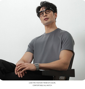 Camiseta de Manga Corta para Hombre de Algodón Pima de Alta Gama, 100 Unidades; Camiseta de Cuello Redondo de Color Sólido, de Algodón Mercerizado, Fresca y de Secado Rápido - Product Image 3