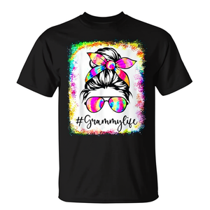 Grammy Life Messy Bun Tie Dye Glasses T-Shirt Cadeau pour la fête des mères - Product Image 2