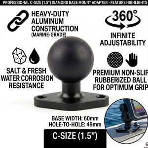 Adaptateur de montage pour bateau de qualité marine, 1,5 pouce, taille C, avec plaque diamantée à 2 trous pour GPS, sondeur de poissons, bateau, camion - Product Image 3