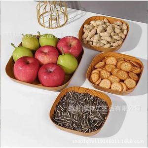 Plateau de service en bois massif Shinb avec compartiments pour collations, fruits, thé, café, plateau de rangement décoratif pour salon - Product Image 3