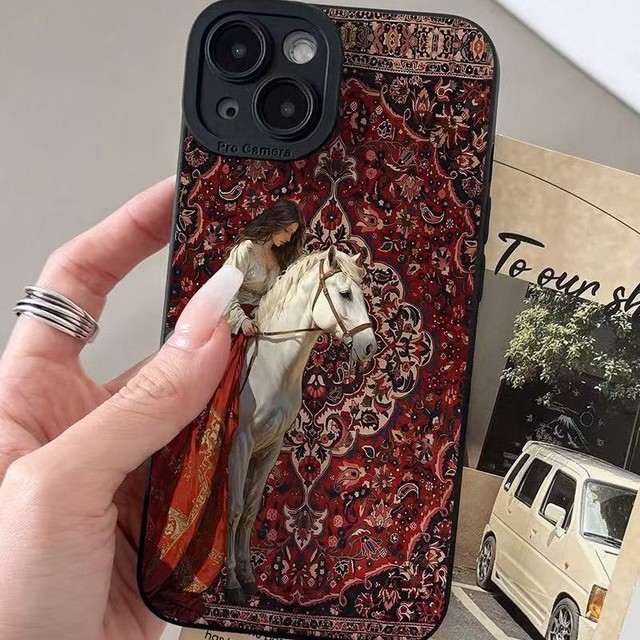 Vintage Persian Horse Aesthetic Art Phone Case Luxury Pattern Cover  Unique Statement Gift for Girl Women Popular