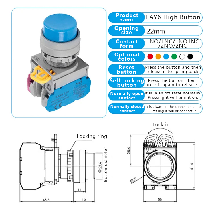 Bouton interrupteur bouton haut | rouge/vert/jaune/blanc/bleu/noir