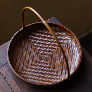 Bandeja de bambú hecha a mano para aperitivos con asa, cesta de pan lacada natural para ceremonia del té, decoración del hogar - Product Image 3