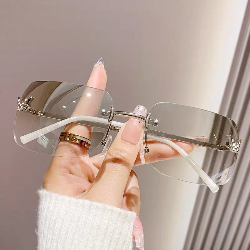 Retro Original Vintage Rectangular Style Designer Rimless Clear Lens Silver Frame Square Eye Glasses P680399404