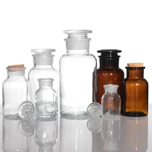 Frasco de vidro para embalagem, venda quente de garrafa de vidro de 60 ml a 1000 ml, âmbar redondo, frasco de vidro boêmio com tampa de vidro