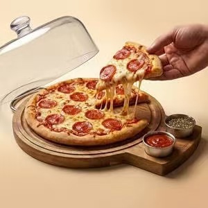 Bandeja de madera personalizada con tapa acrílica para servir bistec, pizza y embutidos, diseño de madera maciza Df120 - Product Image 4