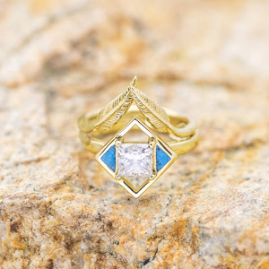 Anello Geometrico con Foglia e Zirconi per Donne, Elegante Gioiello da Dito alla Moda - Product Image 5