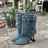 Bottines à talons irréguliers personnalisées pour femmes, en denim western, bout carré, courtes, à enfiler, antidérapantes, pour l'automne et l'hiver