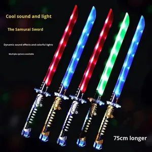 Nouvelle épée de samouraï lumineuse en plastique de 75 cm, jouet pour enfants, clignotant, musical, coloré, pour marché nocturne, vente en gros - Product Image 1